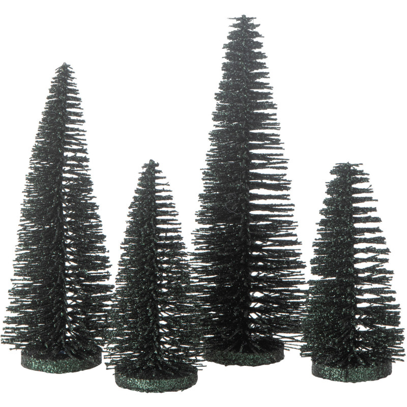 Sapins de Noël déco à poser en Plastique Vert foncé Avec paillettes Zynor (Lot de 4) - 1