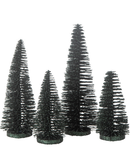 Sapins de Noël déco à poser en Plastique Vert foncé Avec paillettes Zynor (Lot de 4) - 1