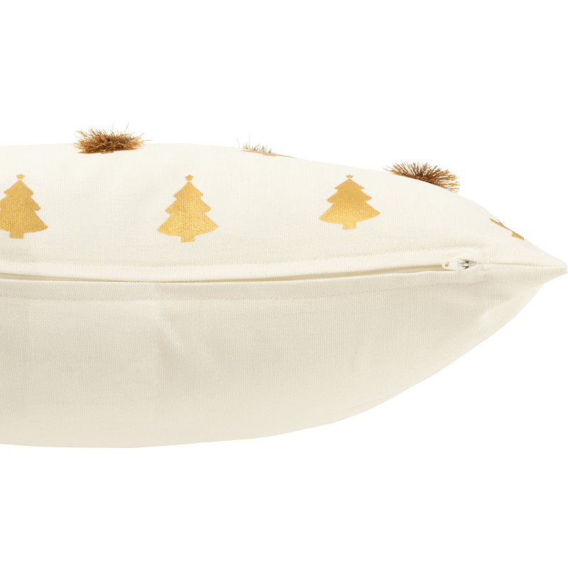 Coussin original Carré 45x45 en Coton Blanc Doré Avec pompons Motif Sapin de Noël Zelar - 3