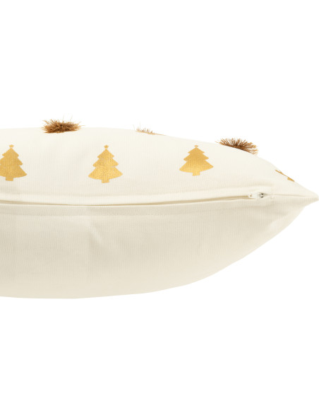 Coussin original Carré 45x45 en Coton Blanc Doré Avec pompons Motif Sapin de Noël Zelar - 3