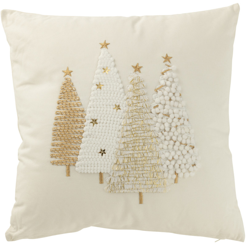 Coussin original relief Carré 45x45 en Coton Blanc Doré Motif Sapin de Noël Endoril - 1