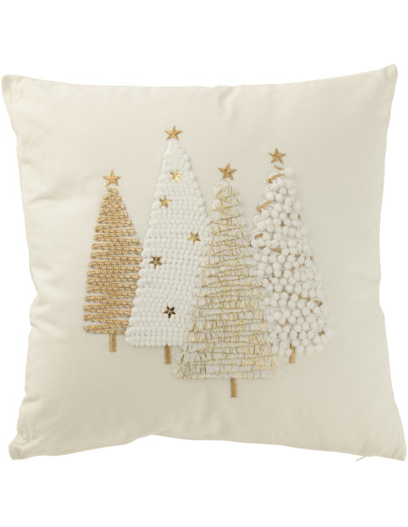 Coussin original relief Carré 45x45 en Coton Blanc Doré Motif Sapin de Noël Endoril - 1