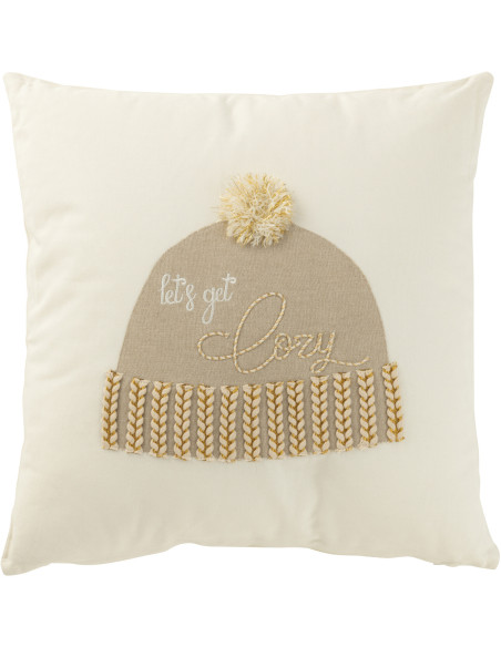 Coussin original Carré 45x45 en Coton Blanc Beige Let's Get Cozy - 1