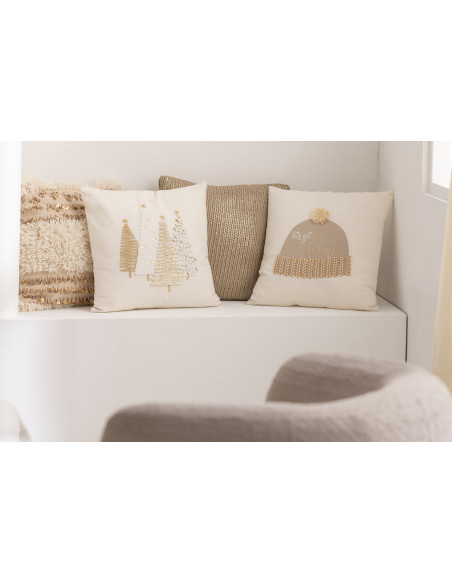 Coussin original Carré 45x45 en Coton Blanc Beige Let's Get Cozy - 2