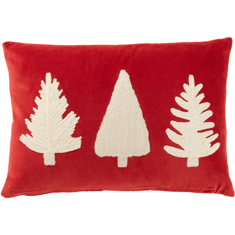 Coussin original Rectangulaire 45x30 en Velours Rouge Blanc Motif Sapins Alythra - 1