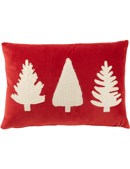 Coussin original Rectangulaire 45x30 en Velours Rouge Blanc Motif Sapins Alythra - 1