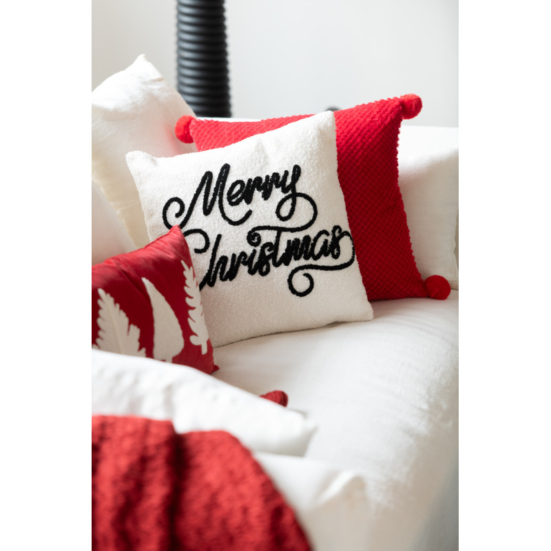 Coussin original Rectangulaire 45x30 en Velours Rouge Blanc Motif Sapins Alythra - 5