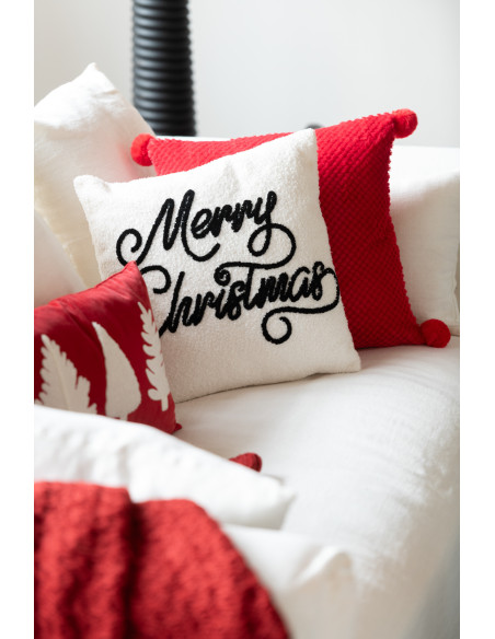 Coussin original Rectangulaire 45x30 en Velours Rouge Blanc Motif Sapins Alythra - 5