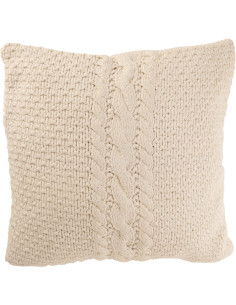 Coussin XL style vintage Carré 50x50 en Coton Blanc Délavé Motif tricot & tressage Nyxari - 1