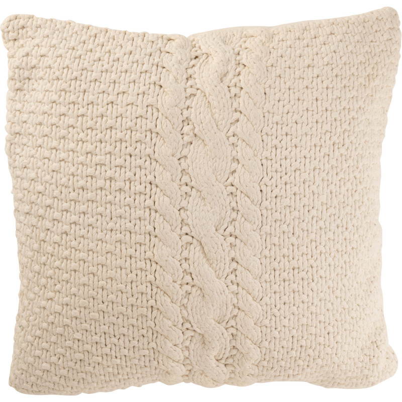 Coussin XL style vintage Carré 50x50 en Coton Blanc Délavé Motif tricot & tressage Nyxari - 1