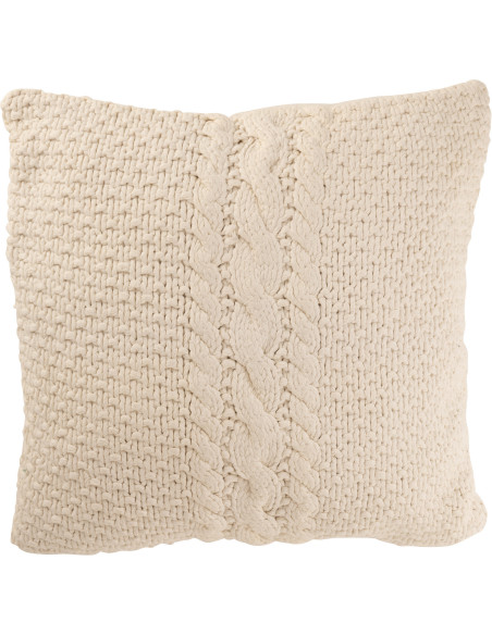 Coussin XL style vintage Carré 50x50 en Coton Blanc Délavé Motif tricot & tressage Nyxari - 1