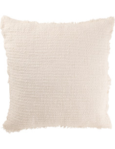 Coussin XL style vintage Carré 50x50 en Coton Tissu Blanc Effiloché Xyrell - 1