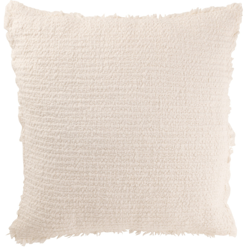 Coussin XL style vintage Carré 50x50 en Coton Tissu Blanc Effiloché Xyrell - 1