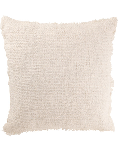 Coussin XL style vintage Carré 50x50 en Coton Tissu Blanc Effiloché Xyrell - 1