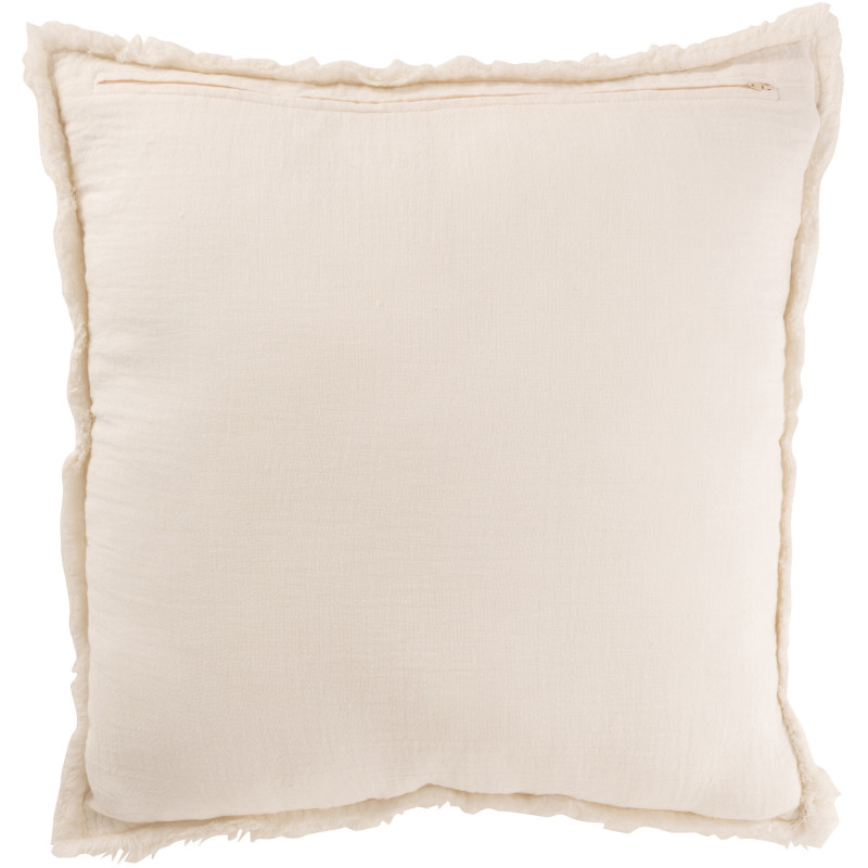 Coussin XL style vintage Carré 50x50 en Coton Tissu Blanc Effiloché Xyrell - 2