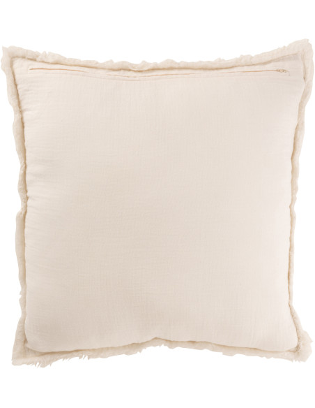 Coussin XL style vintage Carré 50x50 en Coton Tissu Blanc Effiloché Xyrell - 2
