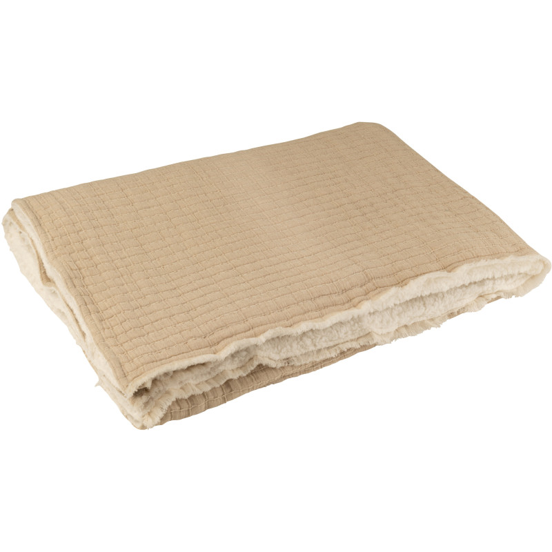 Plaid original 180x130 en Coton Tissu Beige Motif coutures Teddy - 1