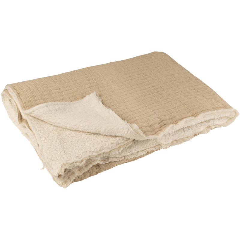 Plaid original 180x130 en Coton Tissu Beige Motif coutures Teddy - 2