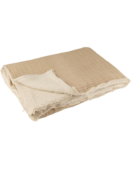 Plaid original 180x130 en Coton Tissu Beige Motif coutures Teddy - 2