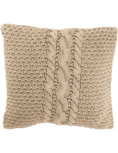 Coussin XL style vintage Carré 50x50 en Coton Beige Délavé Motif tricot & tressage Nyxari - 1
