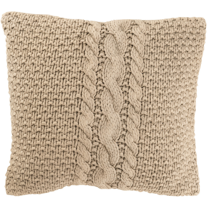 Coussin XL style vintage Carré 50x50 en Coton Beige Délavé Motif tricot & tressage Nyxari - 1