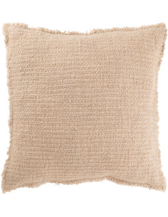 Coussin XL style vintage Carré 50x50 en Coton Tissu Beige Effiloché Xyrell - 1