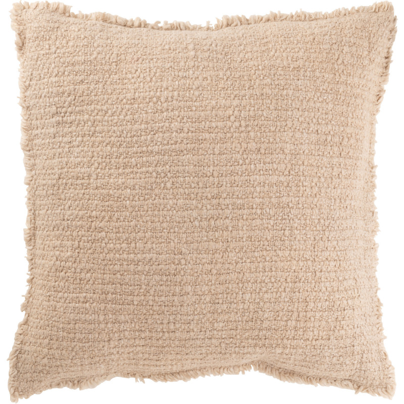 Coussin XL style vintage Carré 50x50 en Coton Tissu Beige Effiloché Xyrell - 1