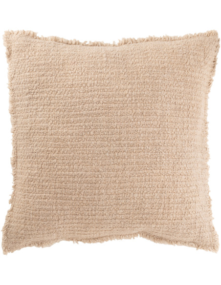 Coussin XL style vintage Carré 50x50 en Coton Tissu Beige Effiloché Xyrell - 1