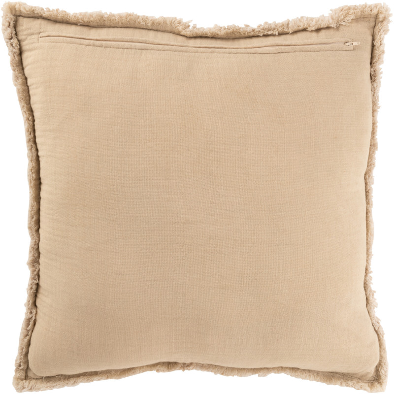 Coussin XL style vintage Carré 50x50 en Coton Tissu Beige Effiloché Xyrell - 2