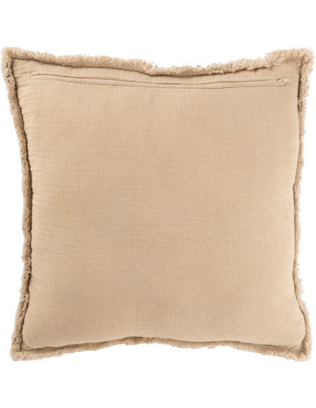 Coussin XL style vintage Carré 50x50 en Coton Tissu Beige Effiloché Xyrell - 2