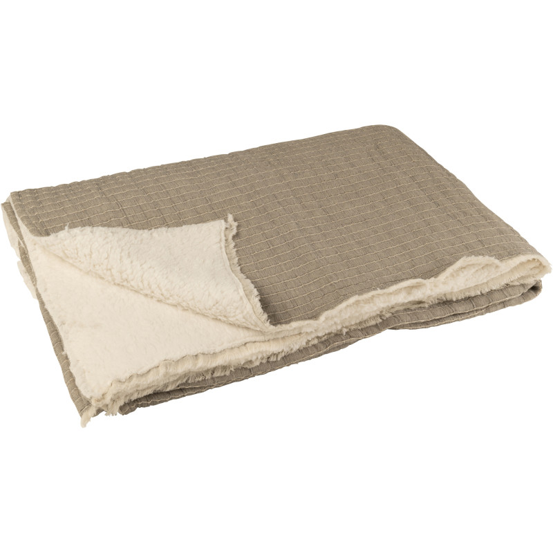 Plaid original 180x130 en Coton Tissu Gris Motif coutures Teddy - 2