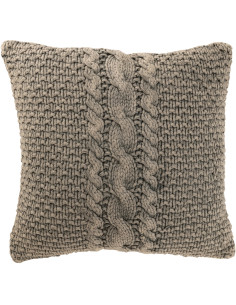 Coussin XL style vintage Carré 50x50 en Coton Gris Délavé Motif tricot & tressage Nyxari - 1