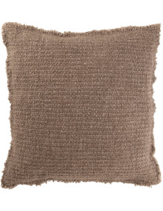 Coussin XL style vintage Carré 50x50 en Coton Tissu Taupe Effiloché Xyrell - 1