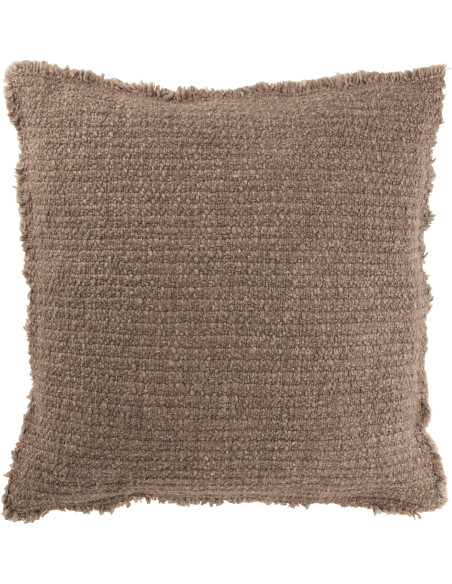 Coussin XL style vintage Carré 50x50 en Coton Tissu Taupe Effiloché Xyrell - 1