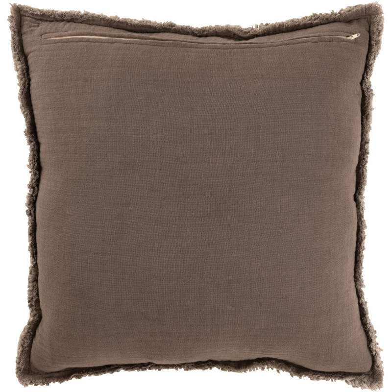 Coussin XL style vintage Carré 50x50 en Coton Tissu Taupe Effiloché Xyrell - 3