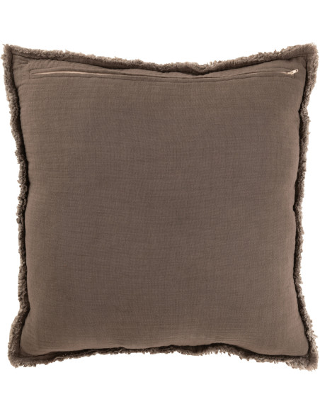 Coussin XL style vintage Carré 50x50 en Coton Tissu Taupe Effiloché Xyrell - 3