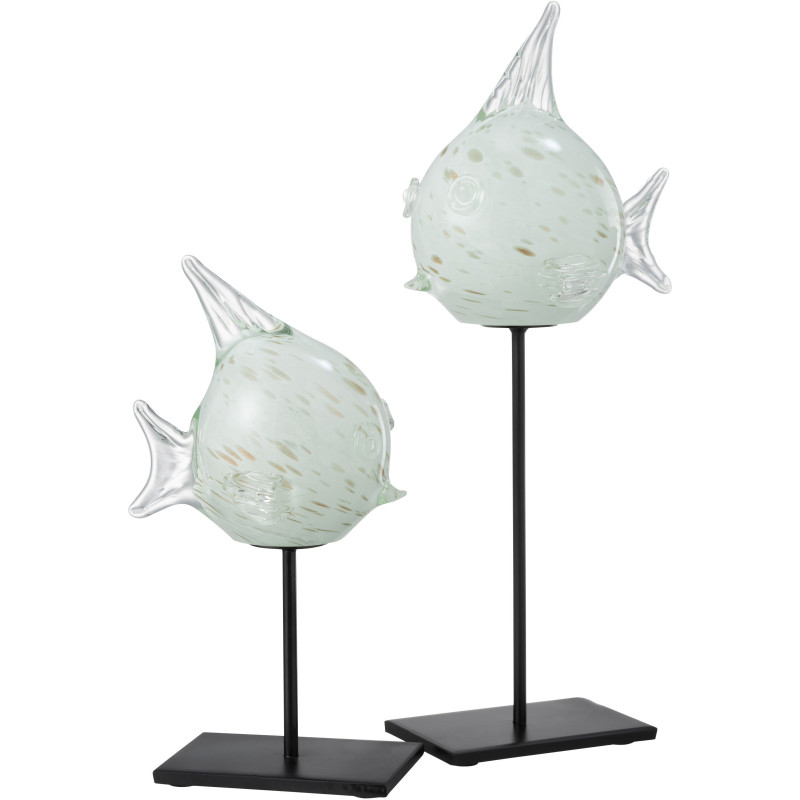 Statue déco XL Poisson Bloat en Verre Blanc Métal Noir Sur socle - 2