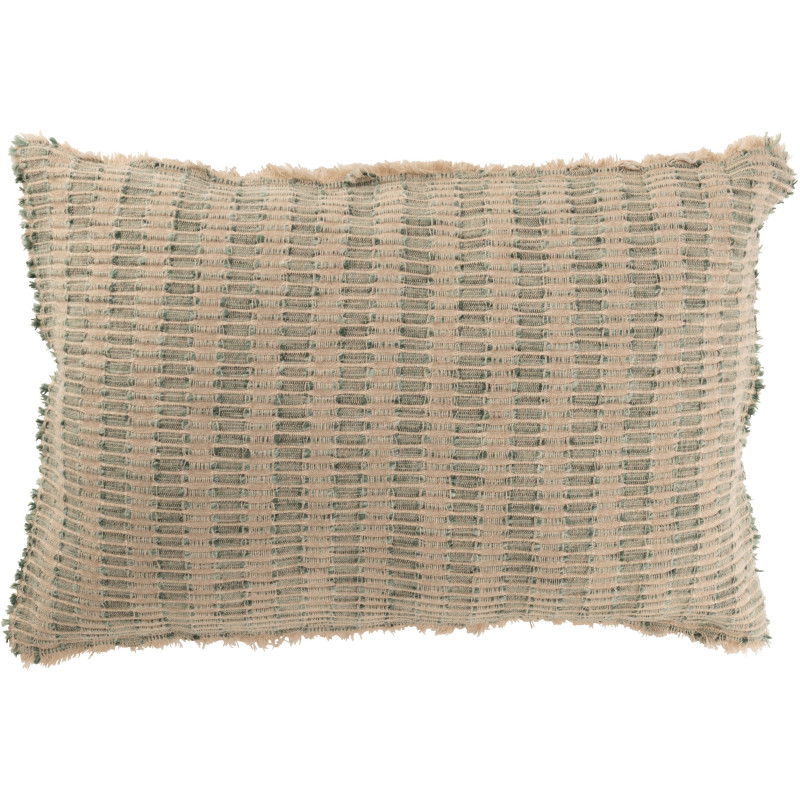 Coussin original xl Rectangulaire 60x40 en Coton Lin Vert Beige Effiloché Motif texturé Orlith - 1