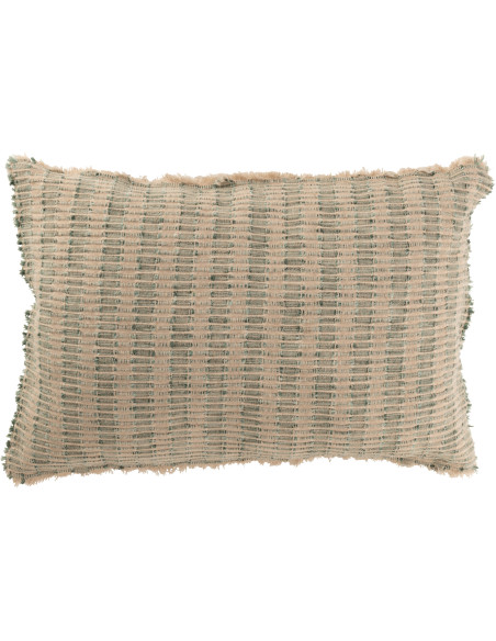 Coussin original xl Rectangulaire 60x40 en Coton Lin Vert Beige Effiloché Motif texturé Orlith - 1
