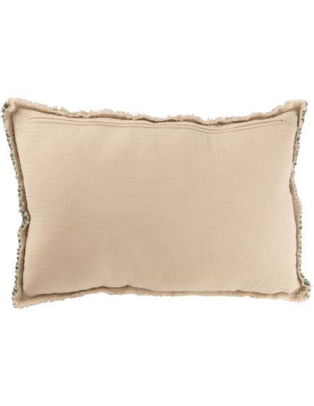 Coussin original xl Rectangulaire 60x40 en Coton Lin Vert Beige Effiloché Motif texturé Orlith - 2
