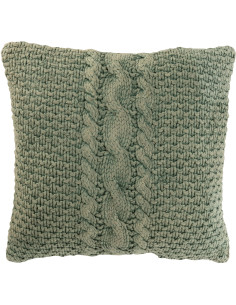 Coussin XL style vintage Carré 50x50 en Coton Vert Délavé Motif tricot & tressage Nyxari - 1