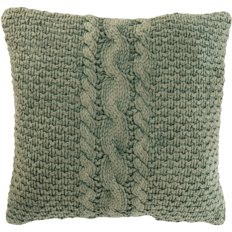 Coussin XL style vintage Carré 50x50 en Coton Vert Délavé Motif tricot & tressage Nyxari - 1