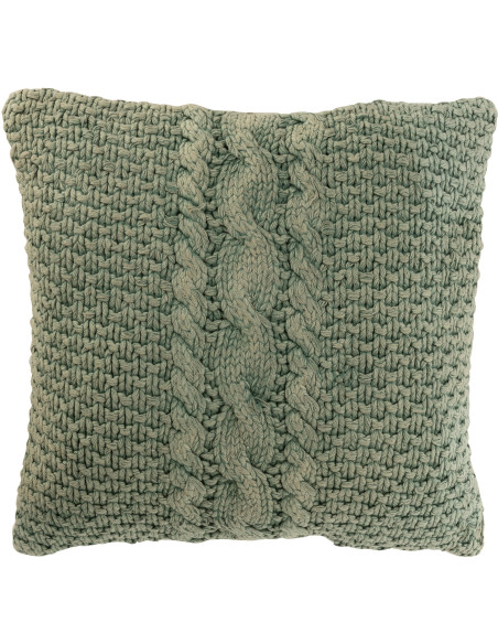 Coussin XL style vintage Carré 50x50 en Coton Vert Délavé Motif tricot & tressage Nyxari - 1