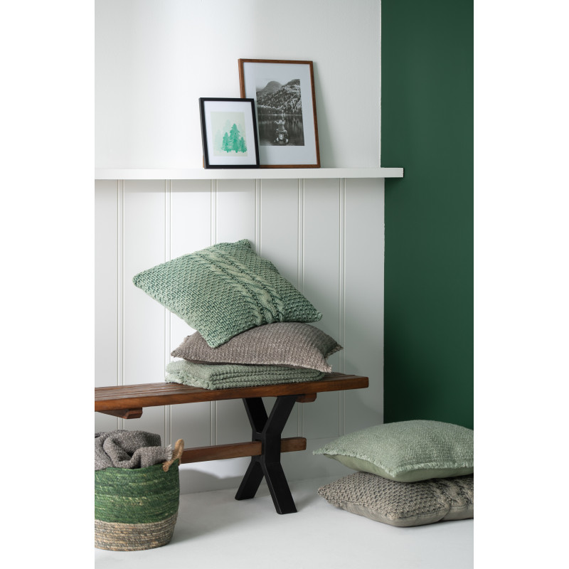 Coussin XL style vintage Carré 50x50 en Coton Vert Délavé Motif tricot & tressage Nyxari - 2