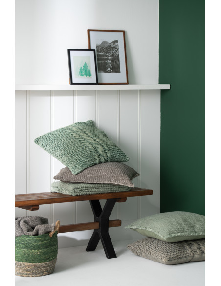 Coussin XL style vintage Carré 50x50 en Coton Vert Délavé Motif tricot & tressage Nyxari - 2