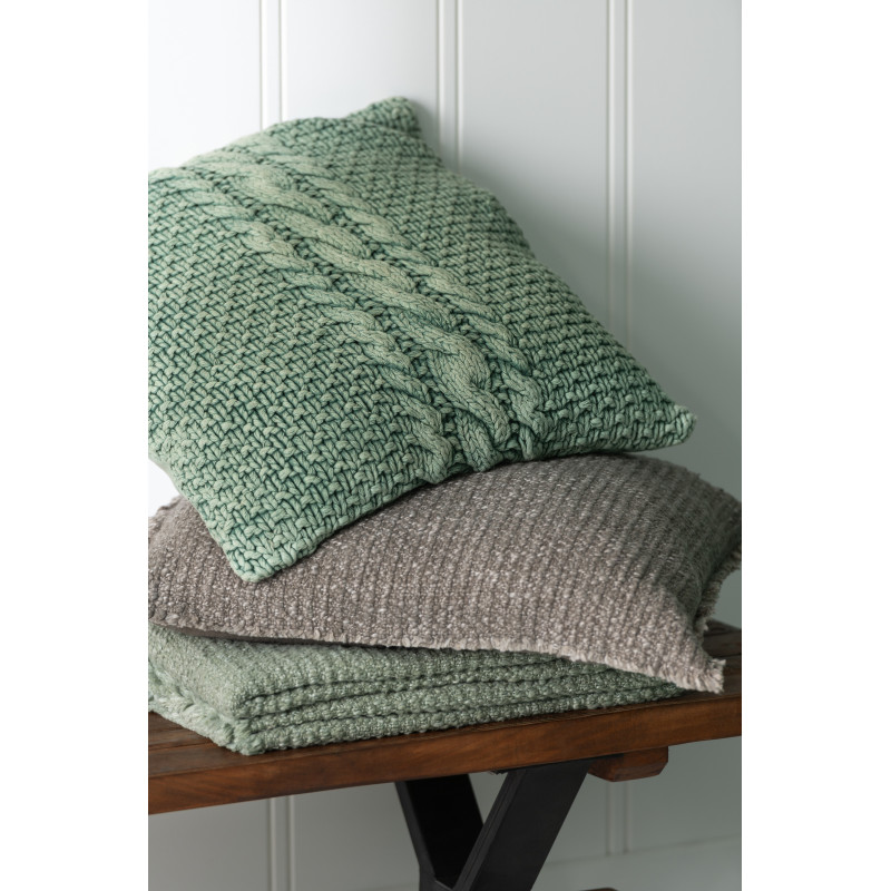 Coussin XL style vintage Carré 50x50 en Coton Vert Délavé Motif tricot & tressage Nyxari - 4