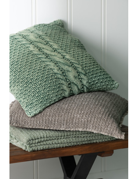 Coussin XL style vintage Carré 50x50 en Coton Vert Délavé Motif tricot & tressage Nyxari - 4