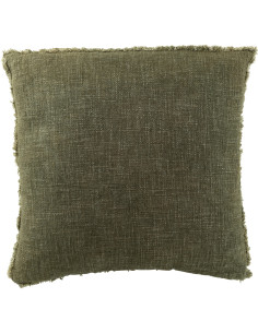 Coussin moderne Carré 45x45 en Coton Tissu Vert foncé Effiloché Xelthyn - 1