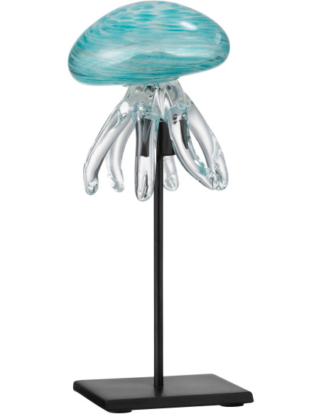 Statue déco Méduse Sthéno en Verre Bleu Métal Noir Sur socle - 1