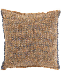 Coussin moderne Carré 45x45 en Coton Tissu Marron clair Bleu Effiloché Xelthyn - 1